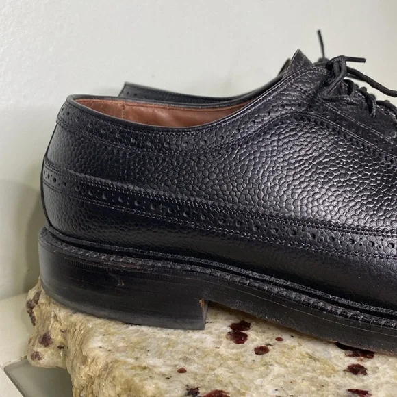 Vintage Allen Edmonds 10 D MacNeil Black Pebble Grain Brogue Wingtip Oxford Shoe